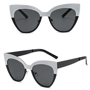 Imagem de Óculos de sol vintage branco preto olho de gato feminino de luxo retrô de grandes dimensões óculos de sol armação de metal óculos de condução, branco preto preto, tamanho único