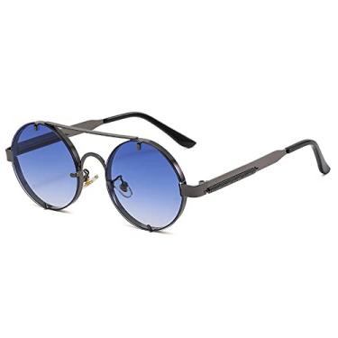 Imagem de Óculos de sol redondos de liga de feijão duplo vintage para homens moda primavera steampunk óculos de sol feminino chique tons de gradiente, arma azul, tamanho único