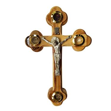 Imagem de Cruz de parede de madeira de oliveira com crucifixo católico de Jerusalém por Holy Land por Bethlehem Gifts TM
