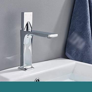 Imagem de Torneira de banheiro cromada preta, curta ou alta, misturadora de água quente e fria, torneira de guindaste, montagem no convés, torneiras, lavagem com água macia, curta cromada