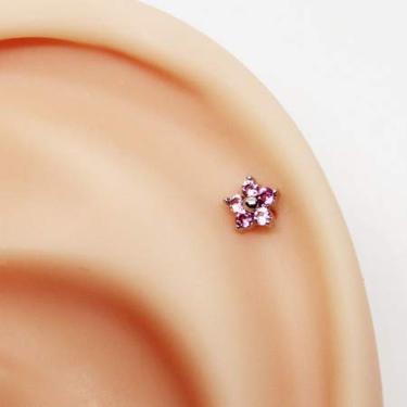 Imagem de Piercing de Flor Mini Cravejada com Pedras Rosas