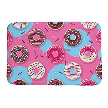 Imagem de Tapete de banheiro tapete de porta tapete de banheiro colorido doce donuts sem costura decoração interior exterior absorvente tapete antiderrapante 91 x 61 cm