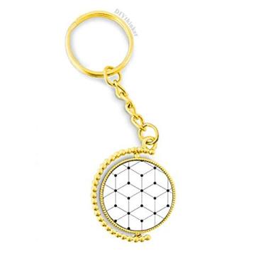 Imagem de Chaveiro de metal com padrão de ilustração de grão de arte hexagonal acessório dourado chaveiro