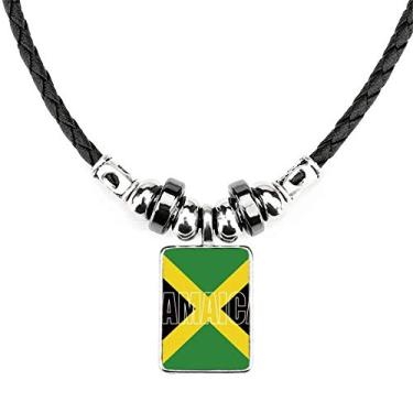 Imagem de DIYthinker Colar com nome da bandeira do país da Jamaica, joia e pingente de corda de couro