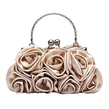 Imagem de Grey990 Bolsa de mão feminina fashion com estampa de flores rosas e bolsa de mão para festa noturna, Damasco, One Size