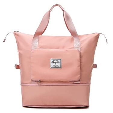 Imagem de Bolsa de viagem dobr�vel de grande capacidade, bolsa de viagem com separa��o molhada e seca, Rosa doce, 1