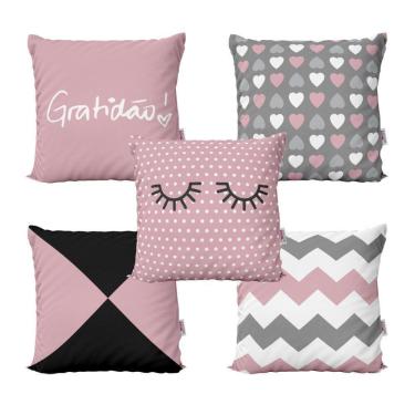 Imagem de Almofadas Decorativas Rosa, Cinza E Preto Para Sofá 40X40