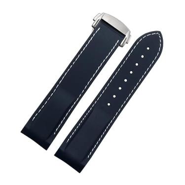 Imagem de DFAMIN 20mm 22mm Pulseiras de relógio de silicone de borracha para Omega Seamaster 300 speedmaster Strap Seiko Watchband Acessórios de relógio masculino (Cor: azul branco prata, Tamanho: 22mm)