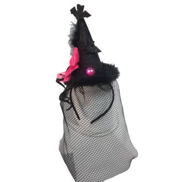 Imagem de Tiara Arco Halloween Chapéu Bruxa Bruxinha Luxo Eva Com Glitter E Plumas Arquinho Brilho Para Festa Dia das Bruxas