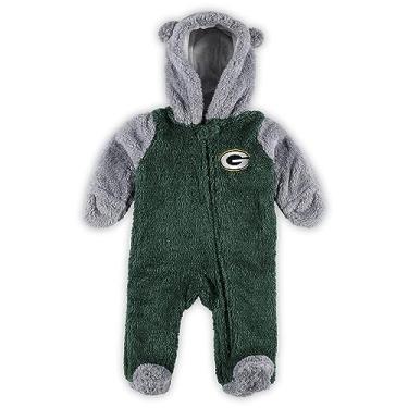 Imagem de Outerstuff Macacão de dormir para recém-nascidos e bebês verde/cinza Green Bay Packers Game Nap Teddy Fleece com zíper