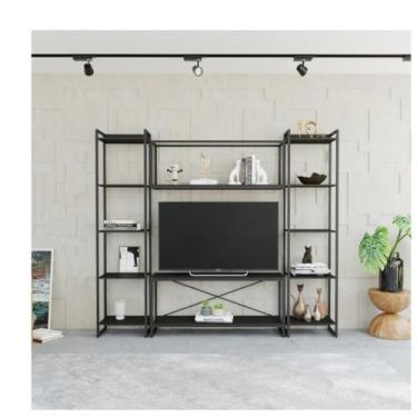 Imagem de Conjunto Rack para Tv até 50 Polegadas 1 Nicho Aéreo 2 Estante Estilo Industrial Active Yescasa Preto Onix