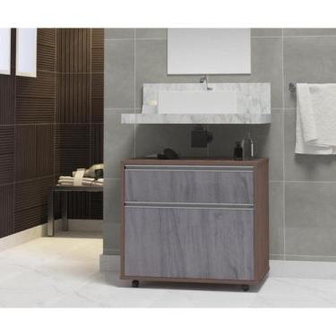 Imagem de Gabinete Para Banheiro Com Rodízio 60cm 2 Gavetas Safira Inferior Cont