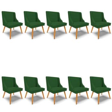 Imagem de Kit 10 Cadeiras Estofadas Para Sala De Jantar Pés Palito Lia Veludo Ve