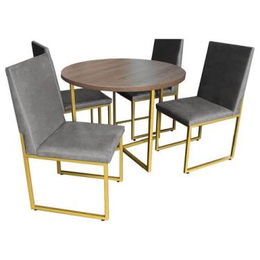 Imagem de Kit Mesa De Jantar Theo Com 4 Cadeiras Sttan Ferro Dourado Tampo Imbui