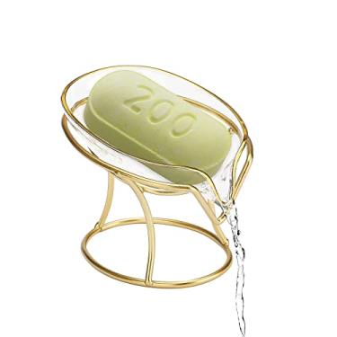 Imagem de Suporte de sabonete autodrenante, caixa de sabonete criativa bandeja de sabonete decorativa para banheiro com moldura de ferro dourada, saboneteira em forma de folha elegante suporte de sabonete(#2)