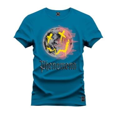 Imagem de Camiseta Plus Size Casual 100% Algodão Estampada Lua X Sinistra Azul G1