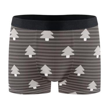 Imagem de KLL Cueca boxer preta branca com padrão de árvore de Natal cueca masculina cueca atlética masculina cueca boxer masculina, Padrão de árvore de Natal preto e branco, P