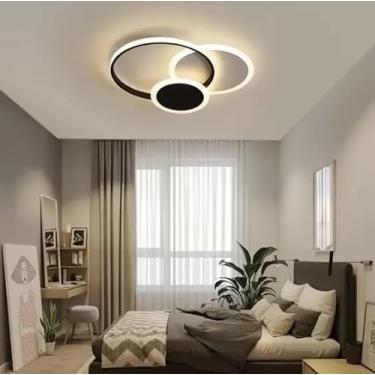 Imagem de Luminária Led de Teto Moderna Plafon Branco e Preto 42cmx42cm 3000K 42W Bivolt GL714 (Círculos)