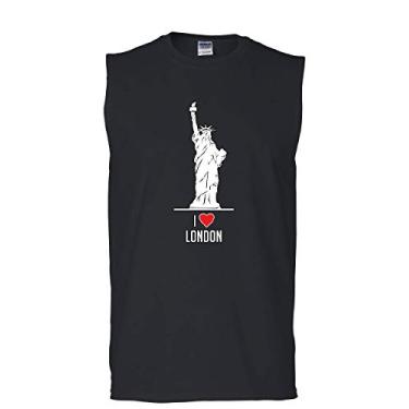 Imagem de Camiseta I Love London Muscle Funny New York Statue of Liberty Tourist sem mangas, Preto, XXG