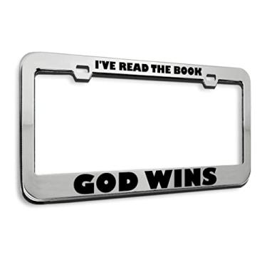 Imagem de Moldura de placa de licença de metal I've Read The Book God Wins Suporte de etiqueta religiosa acessórios de carro aço inoxidável 2 furos 1 moldura