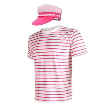 Imagem de Fantasia de marinheiro filme cosplay dia dos namorados camisa listrada com chapéu de marinheiro para homens e mulheres, Masculino, M