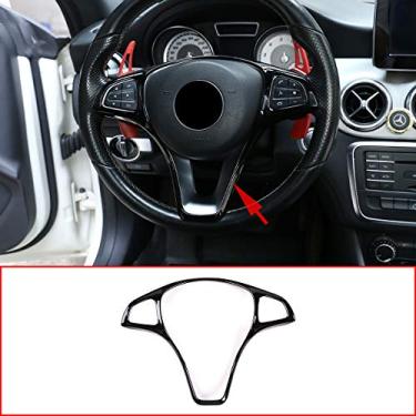 Imagem de CHEYA Moldura de decoração de volante de carro ABS 1 peça para Mercedes benz C E GLC CLA GLA Class W205 W213 X253 C117 X156 2015-2018 (preto)