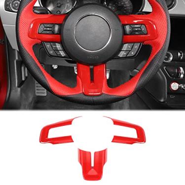 Imagem de CheroCar Kit de acabamento de capa de volante para Ford Mustang, acessórios interiores para Ford Mustang 2015-2022 (vermelho)