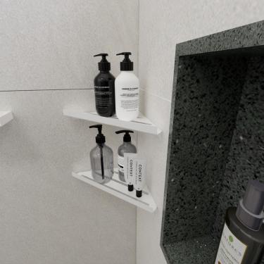 Imagem de Porta Shampoo Sabonete Suporte Canto Parede Banheiro Branco