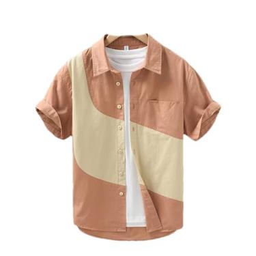 Imagem de Camisas casuais de algodão masculinas estilo casual patchwork manga curta camisa masculina verão manga curta, 1243 Vermelho, G