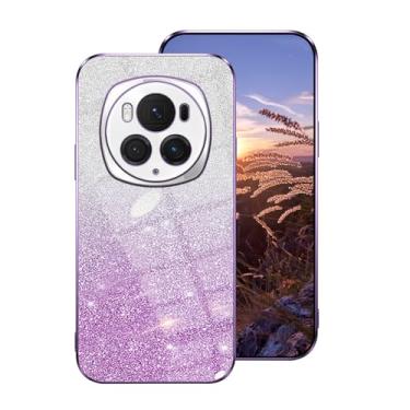 Imagem de Compatível com Honor Magic 6 Pro Capa de silicone com purpurina, capa de telefone de silicone transparente de camada dupla removível TPU macio à prova de choque protetora luxuosa fina (roxa)