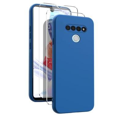 Imagem de Oududianzi - Capa para celular Lg Stylo 6, com protetor de tela de 2 peças, capa de silicone líquido TPU macio, capa protetora de borracha ultrafina à prova de choque de cor pura - azul