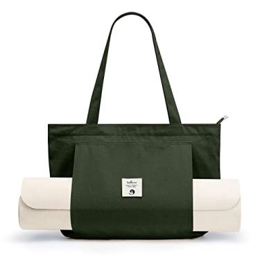 Imagem de WLLWOO WLLWOO Bolsas de ioga femininas com tapetes de ioga, bolsa de lona para transporte de pilates, ombro para viagem, escritório, praia, treino, Verde militar 1, One Size