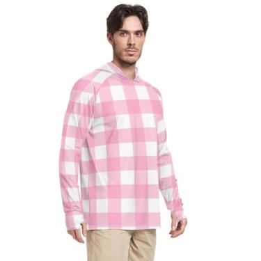Imagem de Moletom masculino com capuz de manga comprida xadrez xadrez FPS 50 + camisetas masculinas com capuz UV Rash Guard, Rosa, branco, XXG