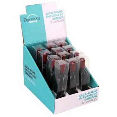 Imagem de Display de 12 saca-rolhas de garcom em forma de garrafa em aço e plástico 2,5x2,5x11,5cm