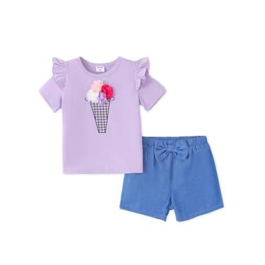Imagem de PATPAT Conjunto de shorts de verão para meninas, camiseta de manga curta, chiffon 3D, roupas florais 2-6 anos, Roxo lavanda, 3 Anos