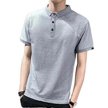 Imagem de Polos de desempenho masculino algodão cor sólida tênis camiseta regular ajuste manga curta leve atlético clássico (Color : Gray, Size : XXXL)