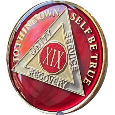 Imagem de Medalhão AA de 19 anos de 3,8 cm Grande Metálico Mandarim Vermelho Sobriedade Chip