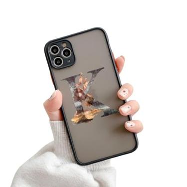 Imagem de Capa de telefone com letra inicial para iPhone X XR XS 13 12 11 14 Pro Max 7 8 Plus SE2 Retro Flower Gold AB 26 letras Capa à prova de choque, K, para iphone14 pro