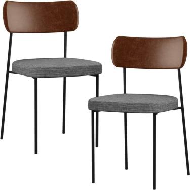 Imagem de Kit 02 Cadeiras Sala De Jantar L02 Marrom Cinza Escuro