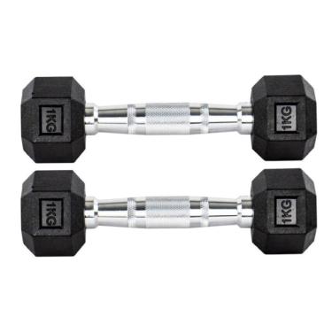 Imagem de Par Halteres 1kg +1kg Dumbbell Sextavado Emborrachado Pegada Cromada Gallant (GDb01F3B-Pt)