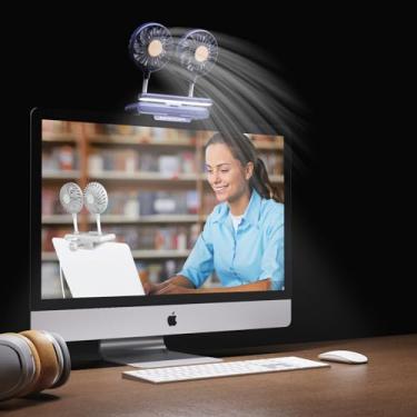 Imagem de Ventilador de monitor de cabeça dupla com grampo e barra de luz, lâmpada de mesa com ventilador para laptop portátil de escritório em casa, ventilador de PC, ventilador de tablet, lâmpada com