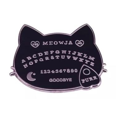Imagem de Gatinho Gato Amante Gatinho Ouija Tabuleiro Meowja Halloween Preto Gótico Oculto 2,8 cm Emblema de Broche Esmaltado, 1.1 Inches, Esmalte, Esmalte