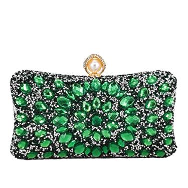 Imagem de Boutique De FGG Bolsa clutch de cristal com fecho de pérola para mulheres, bolsas de noite, bolsa de mão de casamento, festa, strass, mini, Verde, Small