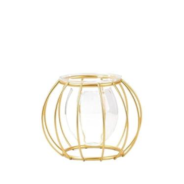 Imagem de Estação de propagação de vidro com moldura de metal, vaso de tubo de ensaio para planta hidropônica, vaso de flores de metal, vaso de ensaio, garrafas decorativas de centro de mesa para decoração de