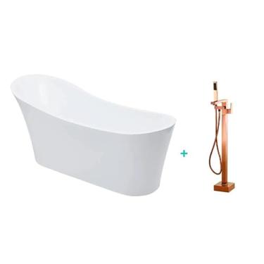 Imagem de Pingoo.casa, Kit Banheira de Imersao Acrílico 165 cm Azurita e Misturador de Piso Monocomando - Dourado Rose