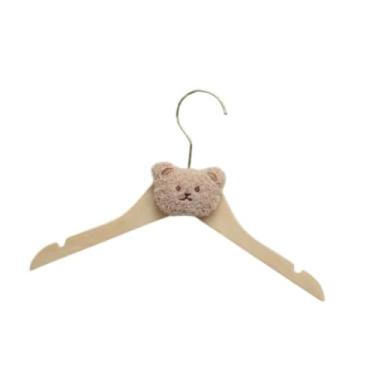 Imagem de Gralara Cabide para roupas infantis Cabide para secar roupas de bebê Gancho de metal antiderrapante Cabide de madeira maciça para crianças Meninas Meninos, Urso Cáqui