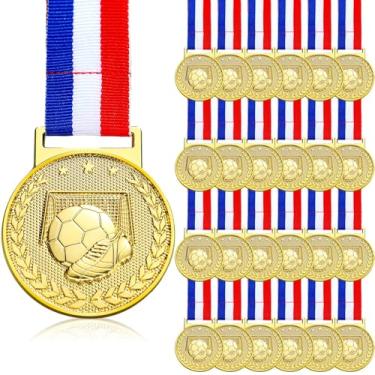 Imagem de Loetere Medalha de futebol de ouro 24 peças, medalha de futebol, medalhas de metal de futebol com fitas para lembrancinhas de festa esportiva, prêmios, presentes de equipe