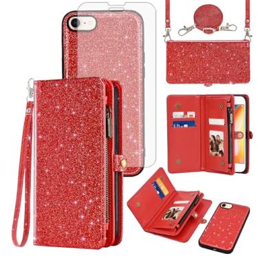 Imagem de Asuwish Capa de celular para iPhone 7/8/SE 2020/2022 carteira com zíper com protetor de tela flip suporte para cartão iPhone7 iPhone8 7s 8s i SE2020 SE2022 2/2nd/3/3ª geração SE2 SE3 7SE 8SE vermelha