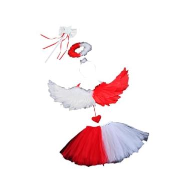 Imagem de YIJU Fantasias de anjo para meninas, conjunto de fantasias infantis de demônio para dramatização e performance no palco, Vermelho Branco