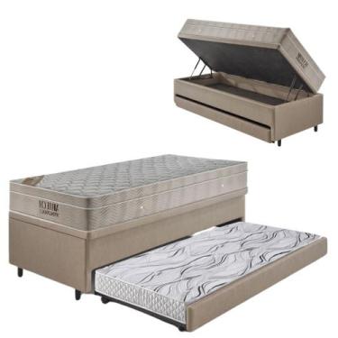 Imagem de Bicama Box Baú 88x188 material sintético Linho Bege com Colchão Airtec